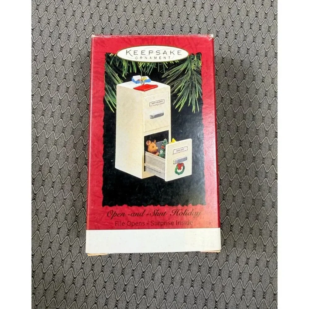 Hallmark 1994 Keepsake Open and Shut Holiday ornament file cabinet office NEW